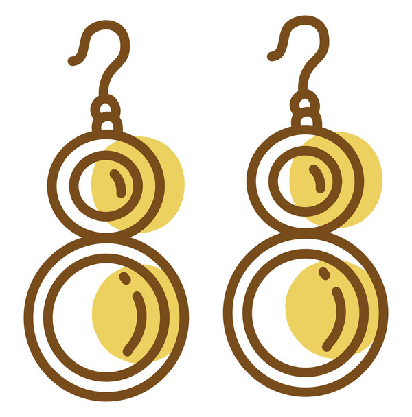 Deux boucles d'oreilles dorées, illustration, vecteur, sur fond blanc. - Vecteur, image