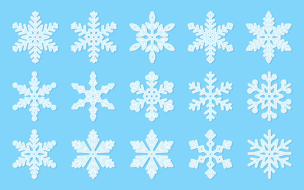 Сніжинка папір вирізав різдвяні наклейки синій плоский набір
 - Вектор, зображення