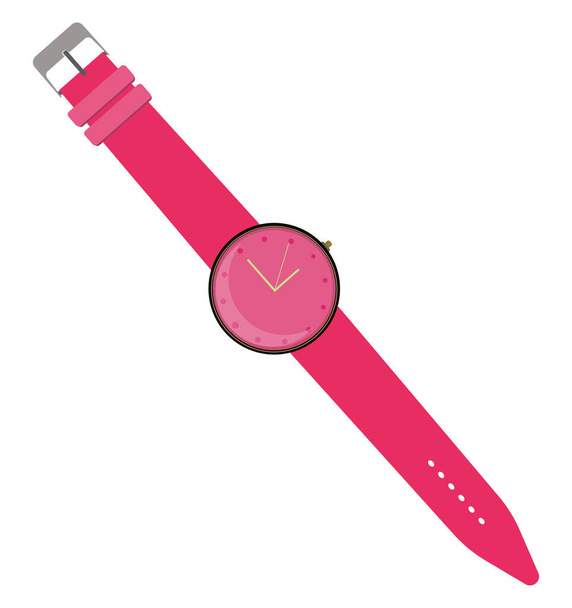 Pink hand watch, illustration, vector on a white background. - Vektor, Bild
