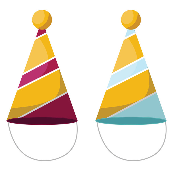 Two birthday hats, illustration, vector on a white background. - Vector, Image