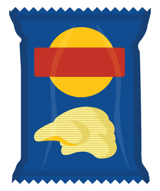 Chips in blauwe tas, illustratie, vector op een witte achtergrond. - Vector, afbeelding