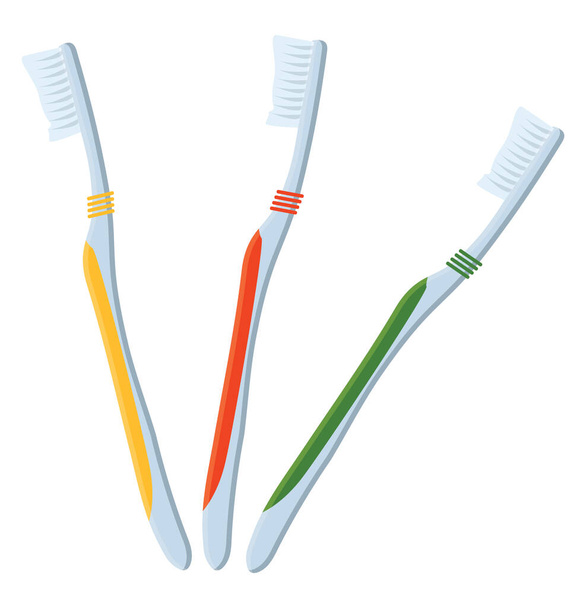 Tre spazzolini da denti, illustrazione, vettore su sfondo bianco. - Vettoriali, immagini