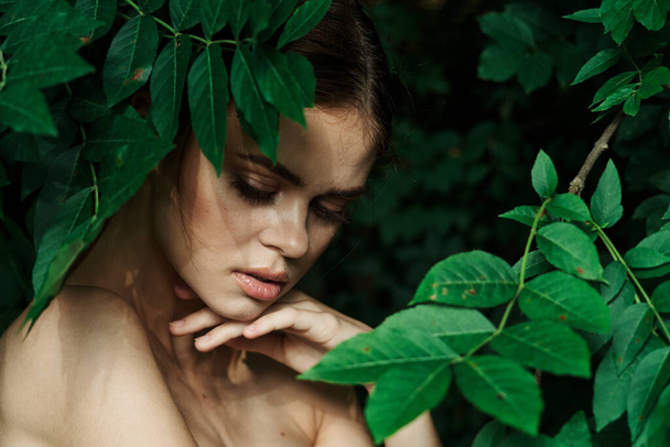 attractive woman makeup spa nature fresh air close-up - Фото, зображення