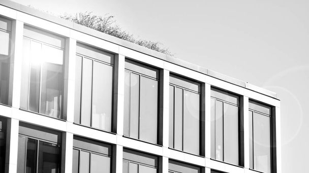 Κτίριο εταιρικής αρχιτεκτονικής. Νέο σύγχρονο κτίριο γραφείων. Υφή υαλοπίνακα σύγχρονου γυάλινου αρχιτεκτονικού κτιρίου. Μαύρο και άσπρο. - Φωτογραφία, εικόνα