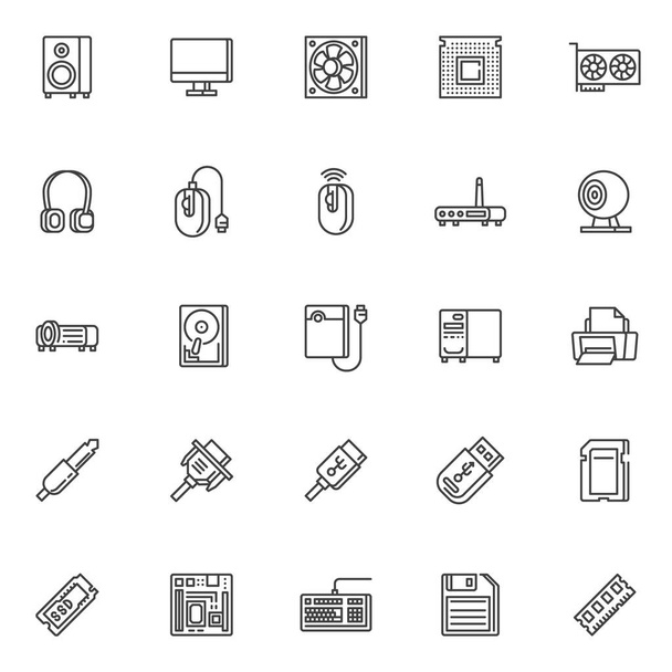 Computer components line icons set - Вектор, зображення