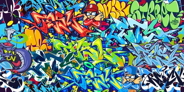 Senza soluzione di continuità colorato astratto Hip Hop Street Art Graffiti Style Calligrafia urbana Vettoriale Illustrazione sfondo Art Template - Vettoriali, immagini