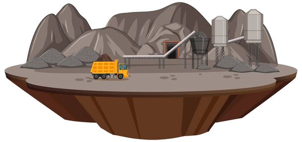 Uma ilha de mineração de carvão cena ilustração - Vetor, Imagem