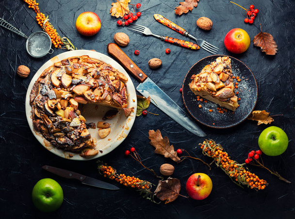 Charlotte, una tarta dulce hecha de manzanas horneadas en masa - Foto, Imagen