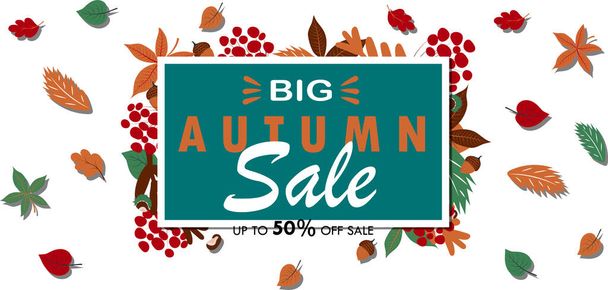 Autumn Sale background, banner, poster or flyer design. Vector illustration with bright beautiful leaves frame and text. Template for advertising, web, social and fashion ads - Vector, afbeelding