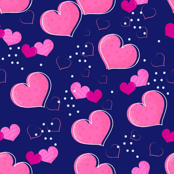 Pink Hearts Decorated On Blue Background For Love Theme. - ベクター画像