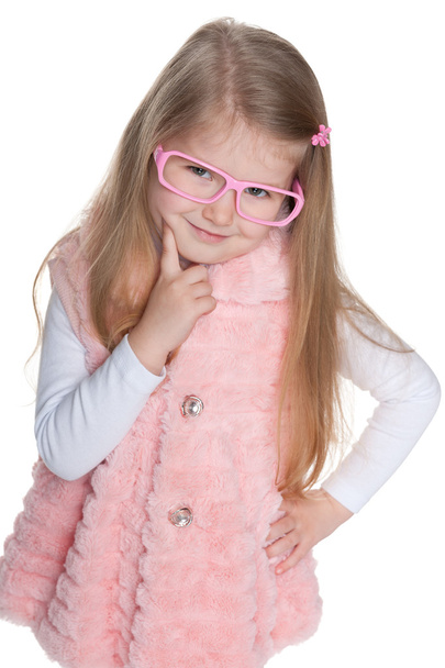 Pensive preschool girl in glasses - Foto, afbeelding