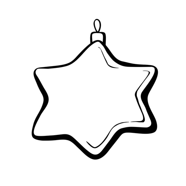 Vektorově tvarovaná skleněná hračka, dekorace v podobě hvězdy pro vánoční stromeček, ve stylu čmáranice. Clipart for Veselé Vánoce a Nový rok, omalovánky, šablona pro dětskou kreativitu - Vektor, obrázek
