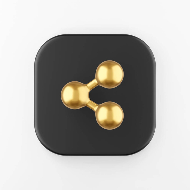 Gold share icon. 3d rendering black square key button, interface ui ux element - Fotó, kép