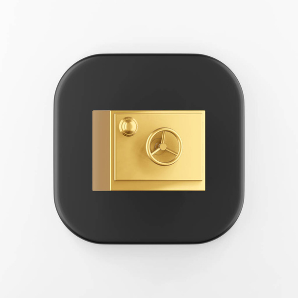 Gold safe icon. 3d rendering black square key button, interface ui ux element - 写真・画像