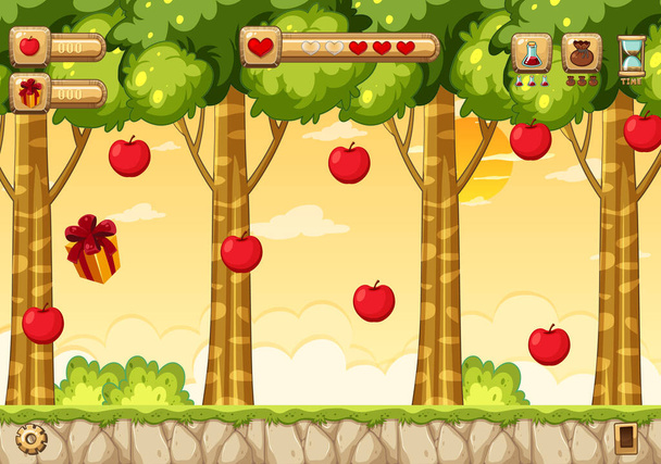 Raccolta di mele piattaforma modello di gioco illustrazione - Vettoriali, immagini
