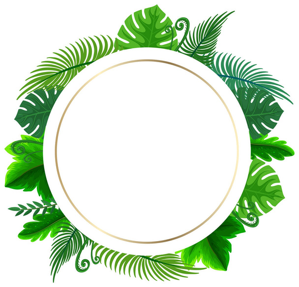 Round frame with tropical green leaves illustration - Vektör, Görsel