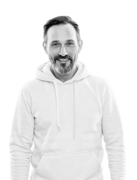 mature happy man with beard. smiling senior guy with moustache isolated on white. - Foto, afbeelding