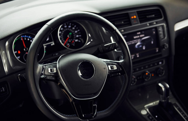 Detailed view of modern car's interior. Luxury and quality automobile. - Zdjęcie, obraz