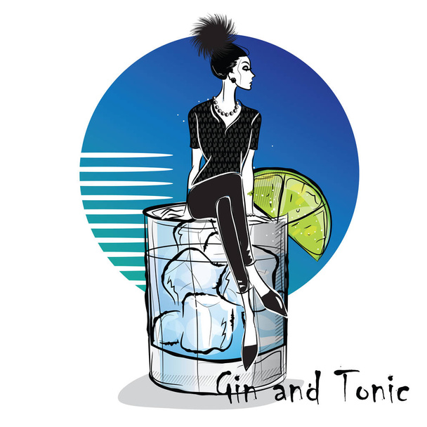 handgezeichnete Illustration des Cocktails. Gin Tonic. - Vektor, Bild