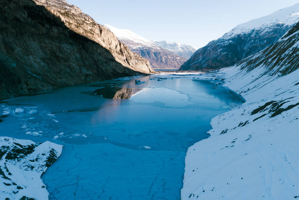 Aerial view of beautiful frozen glacier lagoon in Tibet,China - Foto, Imagen