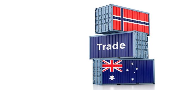 Shipping containers with Australia and Norway national flag. 3D Rendering  - Fotoğraf, Görsel