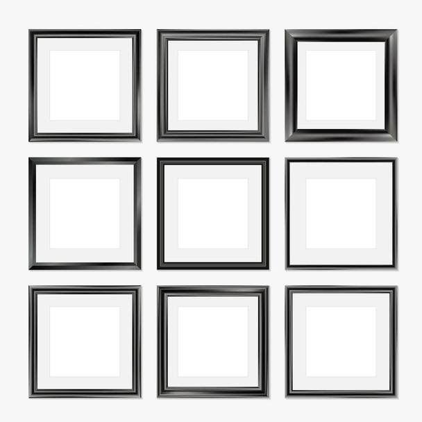 Conjunto de marcos negros con montura, formato cuadrado. Ilustración vectorial, EPS 10 - Vector, Imagen