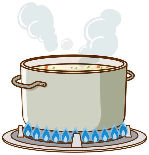 Minestra in vaso sta bollendo sulla stufa a gas illustrazione - Vettoriali, immagini
