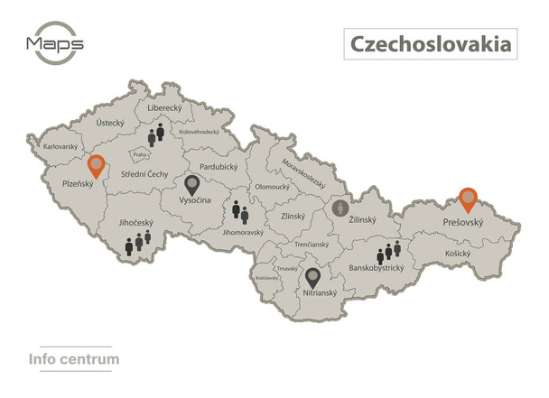 Τσεχοσλοβακία χάρτης, μεμονωμένες περιοχές με ονόματα, Infographics και εικονίδια διάνυσμα - Διάνυσμα, εικόνα