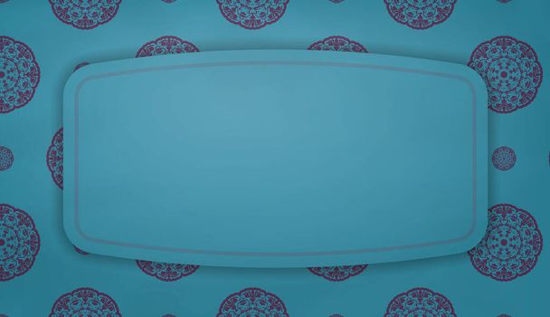 Μπάνερ από τυρκουάζ χρώμα με πολυτελές μωβ στολίδι για το σχεδιασμό σύμφωνα με το κείμενο - Διάνυσμα, εικόνα