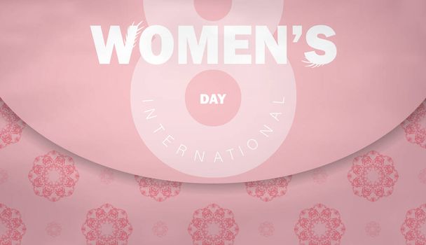 Brochure 8 march international womens day pink with winter ornament - Вектор,изображение