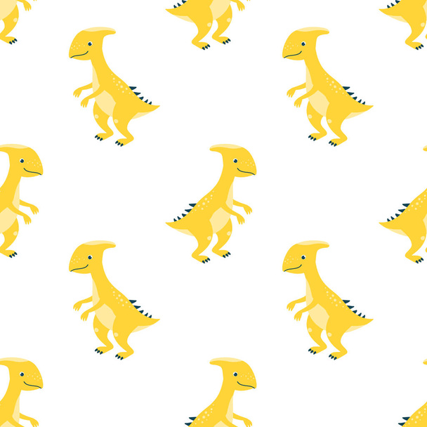 Vektornahtloses Muster mit niedlichen Dinosauriern auf weißem Hintergrund - Vektor, Bild