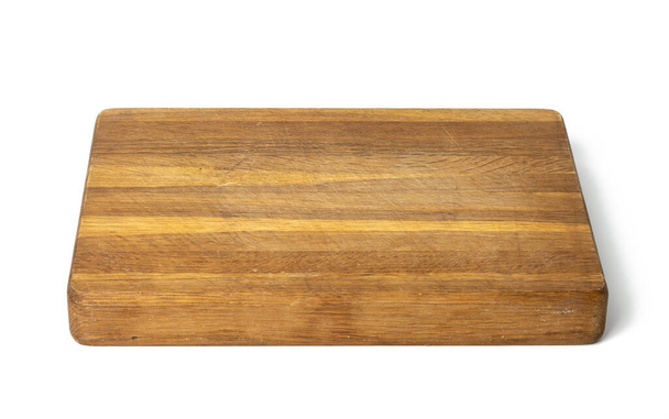 prázdné hnědé obdélníkové dřevěné řezání kuchyňské desky izolované na bílém pozadí - Fotografie, Obrázek
