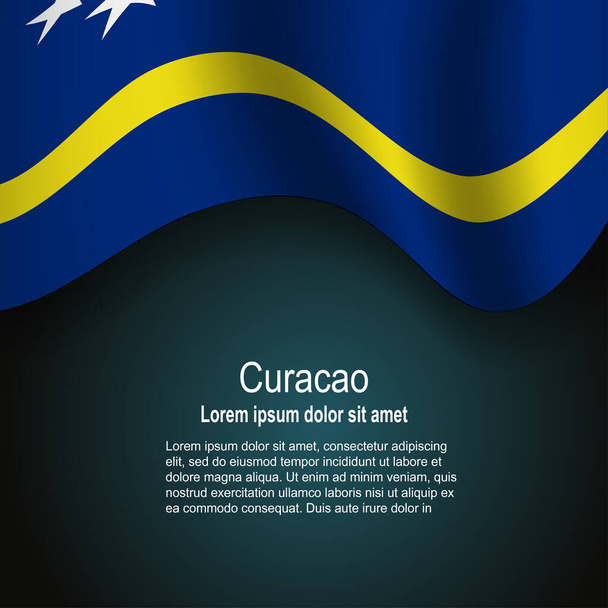 Zászló Curacao repül sötét háttérrel szöveges. Vektorillusztráció - Vektor, kép