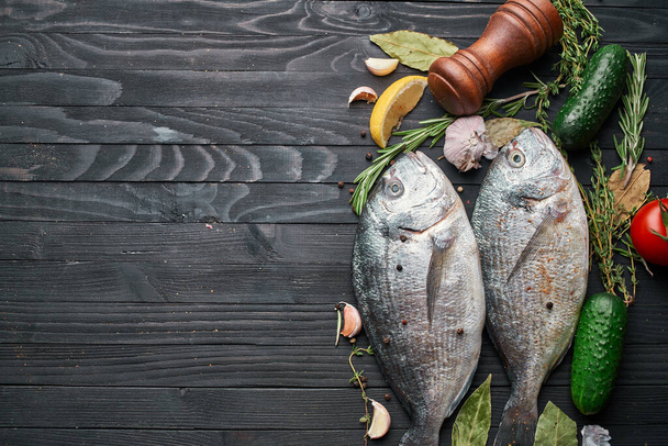 fresh fish ingredients wood board restaurant delicacy - Zdjęcie, obraz