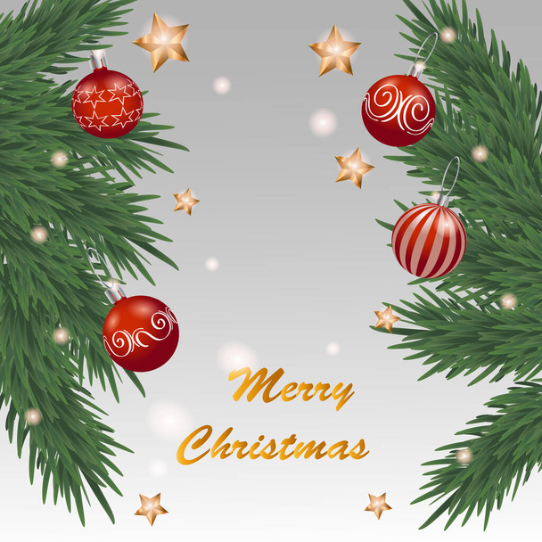 Décorations de Noël suspendues à un arbre du Nouvel An, toile de fond panoramique - illustration - Photo, image