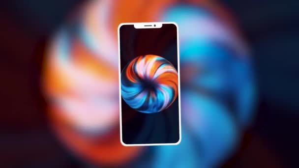 Concept of technologies and communication. Motion. Silhouette of a new smartphone with bright colored display on space background. - Footage, Video