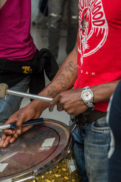 Close Up Of A Drum From The Brotherhood Brass Music Band At Amsterdam The Netherlands 2018 - Foto, afbeelding