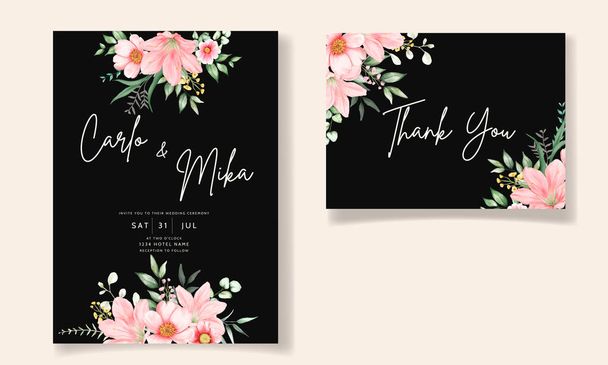 romantic watercolor floral wedding invitation template - Vector, Image