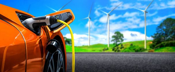 EV-laadstation voor elektrische auto in concept van groene duurzame energie - Foto, afbeelding
