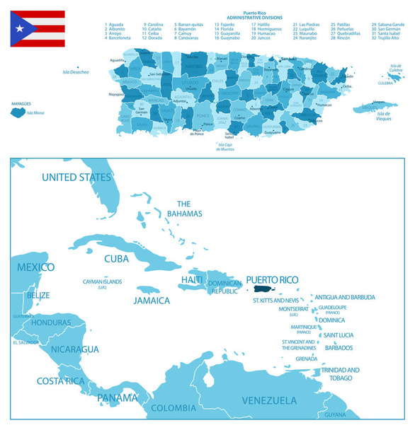 Puerto Rico - sehr detaillierte blaue Karte. Vektorillustration - Vektor, Bild