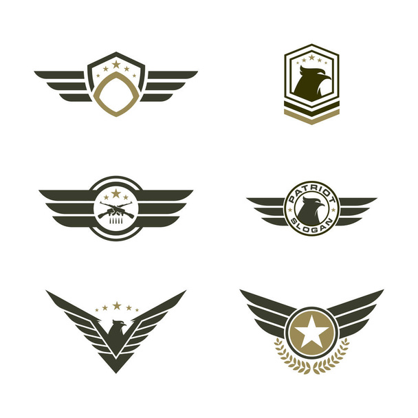 leger valk vleugel badge pictogram vector illustratie ontwerp sjabloon - Vector, afbeelding