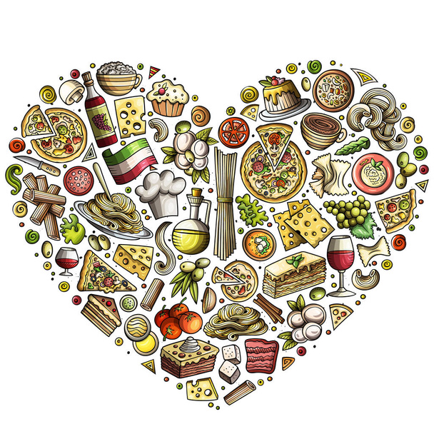 Ensemble d'objets, de symboles et d'articles de gribouillage de dessin animé alimentaire italien
 - Photo, image