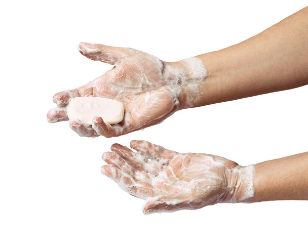 lavado de manos jabón higiene virus limpio edpidemia enfermedad corona humos baño agua - Foto, Imagen