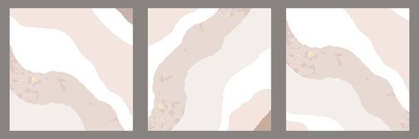 Plantilla de lona elegante, pincel ondulado trazo rosa tonos beige y oro hoja toque paisaje  - Vector, imagen