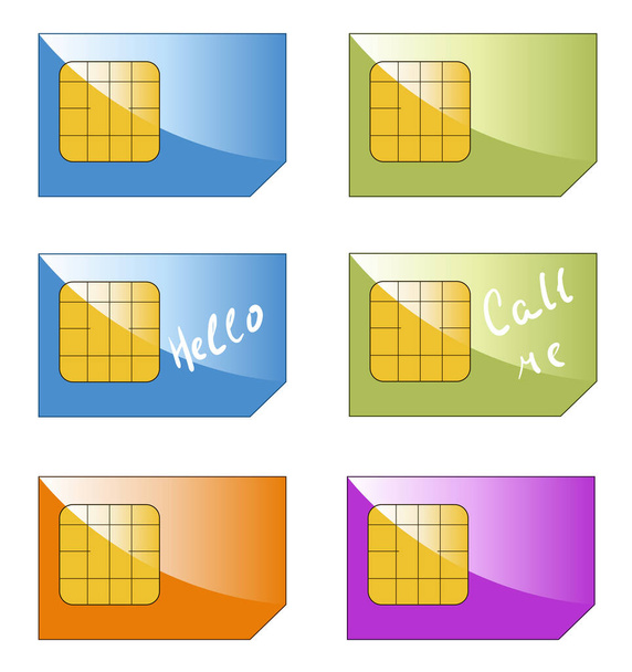 Um conjunto de cartões SIM em cores diferentes. Ilustração vetorial - Vetor, Imagem