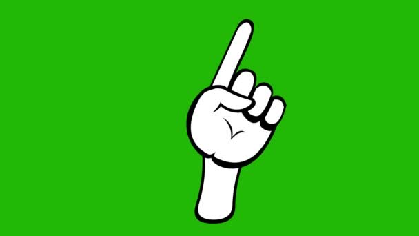 Animación en bucle de una mano dibujada en blanco y negro haciendo un gesto no aprobado con su dedo índice, sobre un fondo de croma verde - Metraje, vídeo