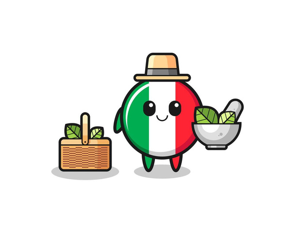 İtalyan bayrağı bitkibilimci şirin karikatür, şirin tasarım - Vektör, Görsel