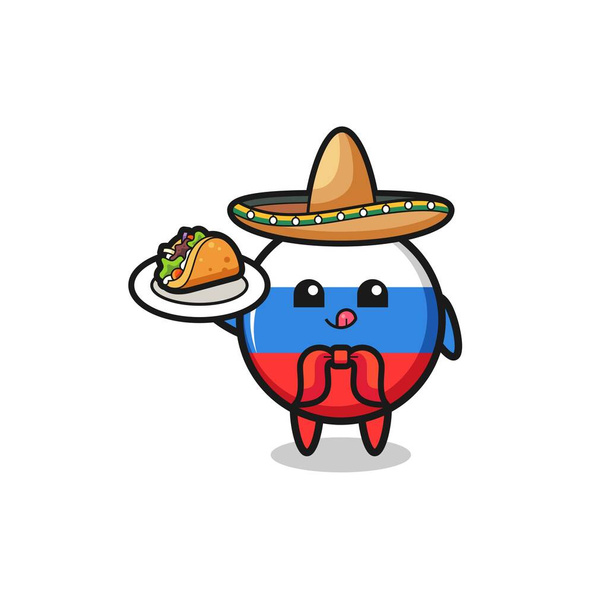 orosz zászló Mexikói séf kabala kezében egy taco, aranyos design - Vektor, kép