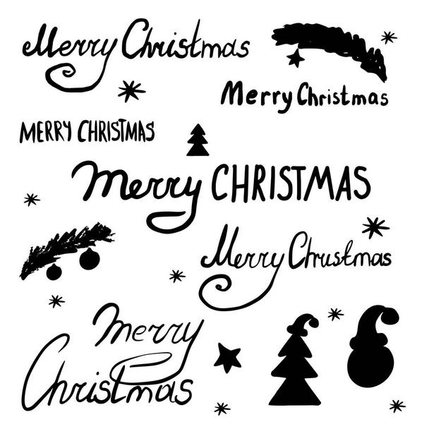Lettering Merry Christmas and holiday doodle elements.  - Vektor, obrázek