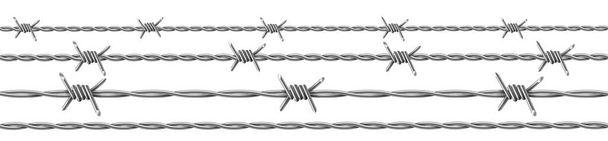 Barbed wire,. Metal protective barrier with sharp barbs for industrial and agricultural fencing - Vector, Image